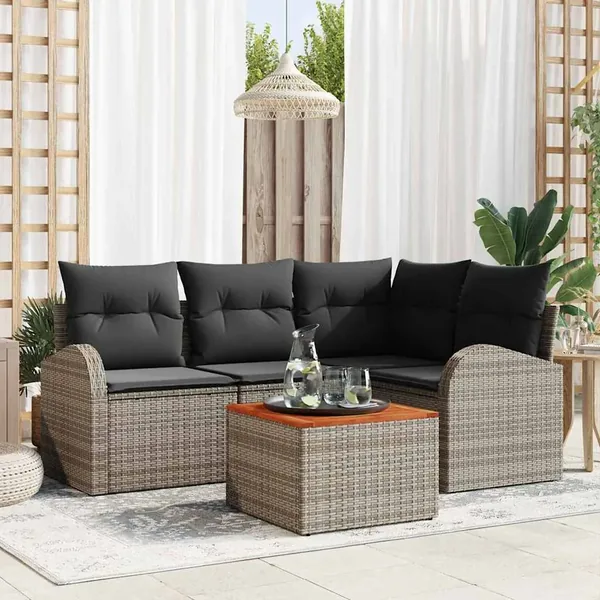 Ensemble de canapé de jardin avec coussin 5 pcs Gris polyrotin