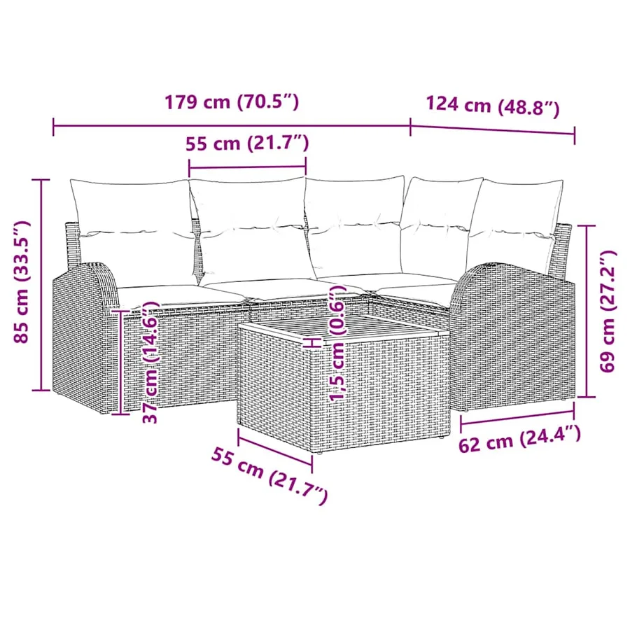 Ensemble de canapé de jardin avec coussin 5 pcs Gris polyrotin - 13