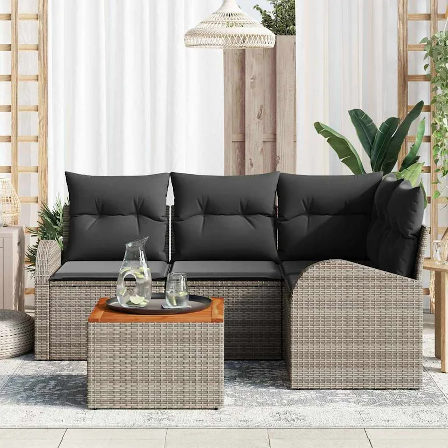 Ensemble de canapé de jardin avec coussin 5 pcs Gris polyrotin - 3