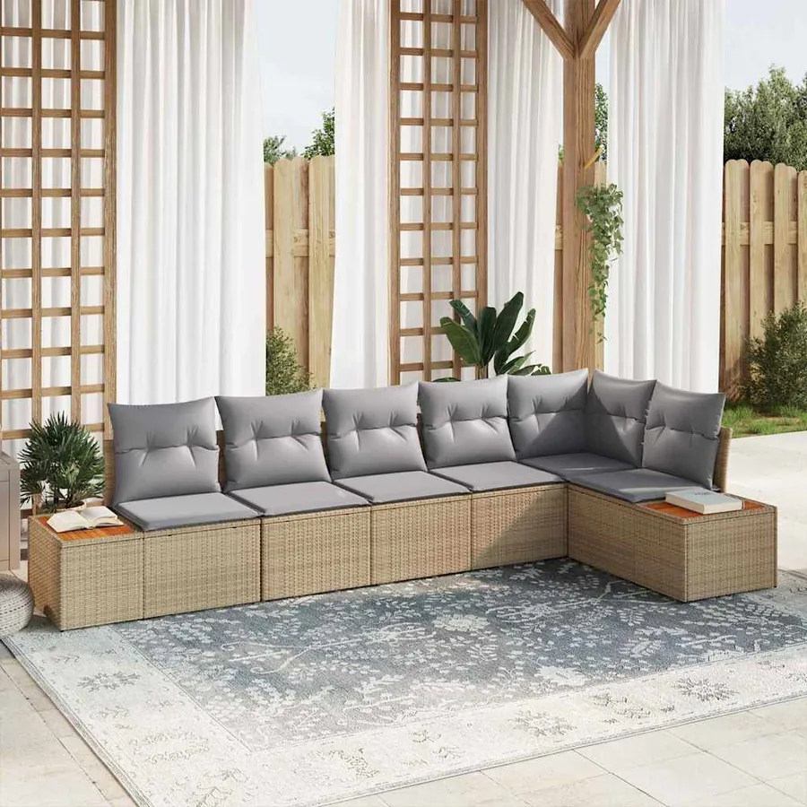 Ensemble de canapé de jardin 6 pcs Beige Poly rotin