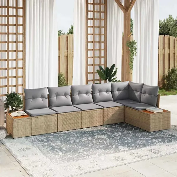 Ensemble de canapé de jardin 6 pcs Beige Poly rotin