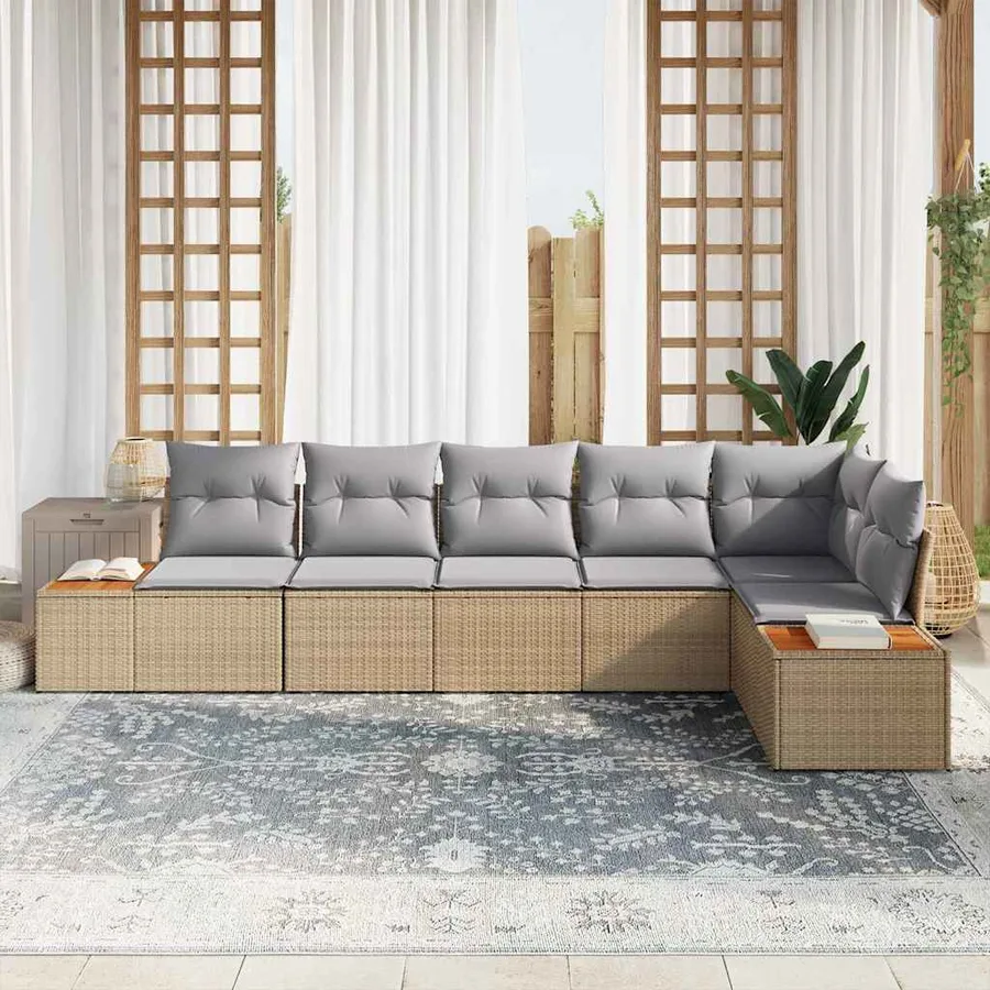 Ensemble de canapé de jardin 6 pcs Beige Poly rotin - 3