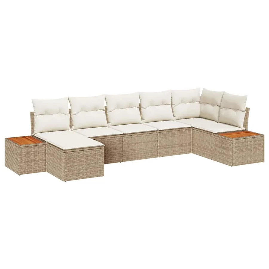 Ensemble de canapé de jardin avec coussin 7 pcs Beige polyrotin - 2