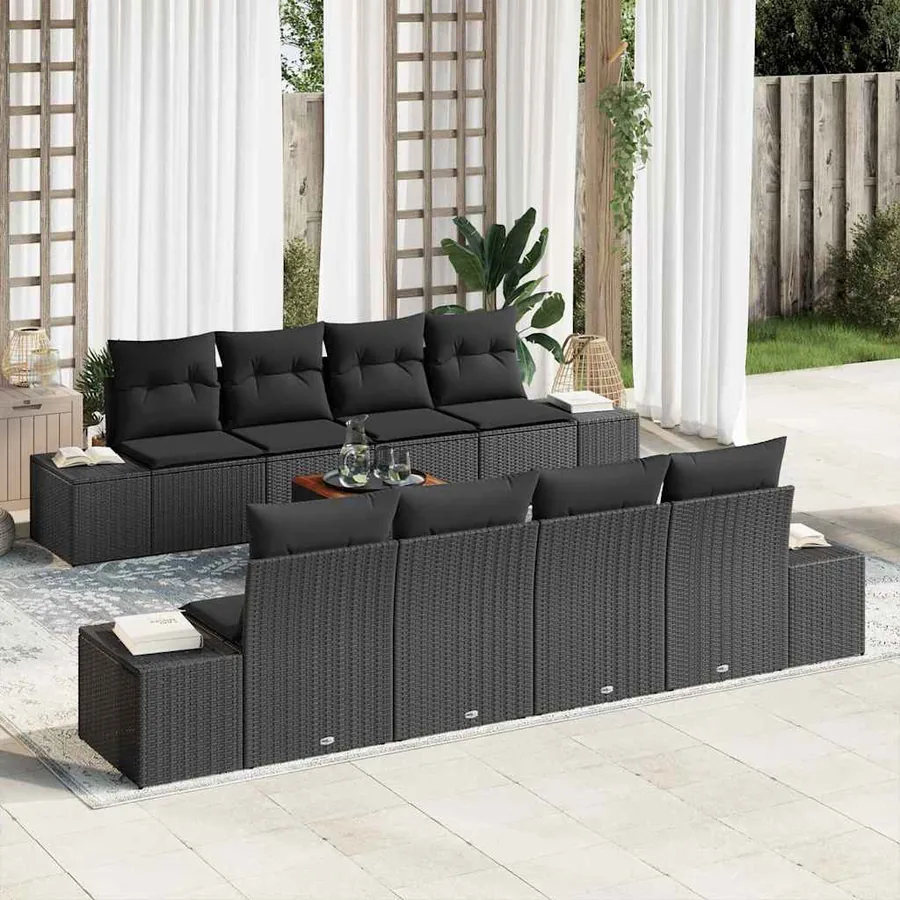 Ensemble de canapé de jardin avec coussin 9 pcs Noir polyrotin
