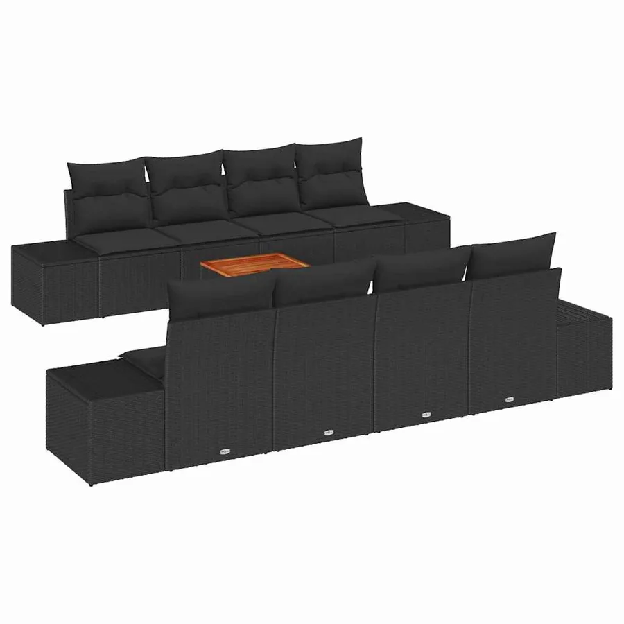 Ensemble de canapé de jardin avec coussin 9 pcs Noir polyrotin - 2