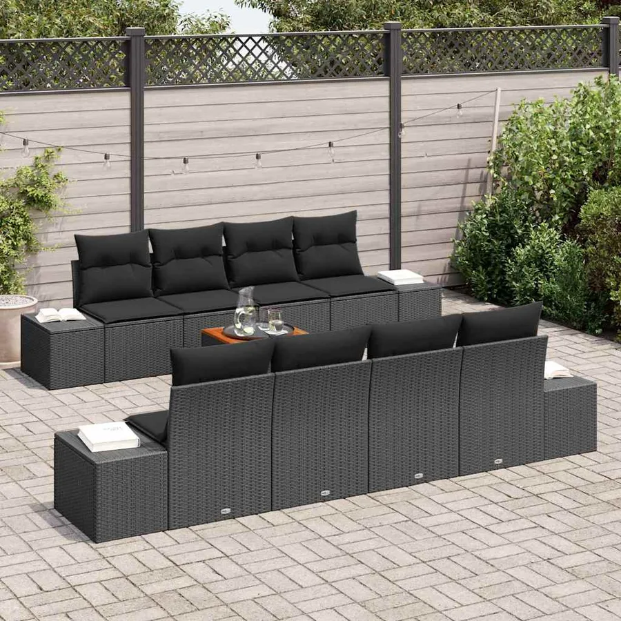 Ensemble de canapé de jardin avec coussin 9 pcs Noir polyrotin - 3