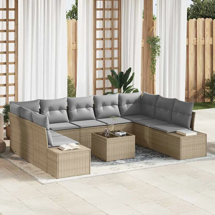 Ensemble de canapé de jardin 9 pcs Beige et Gris clair