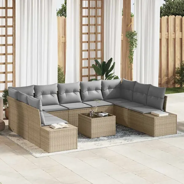 Ensemble de canapé de jardin 9 pcs Beige et Gris clair