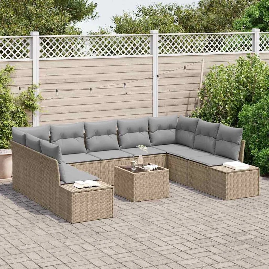Ensemble de canapé de jardin 9 pcs Beige et Gris clair - 3