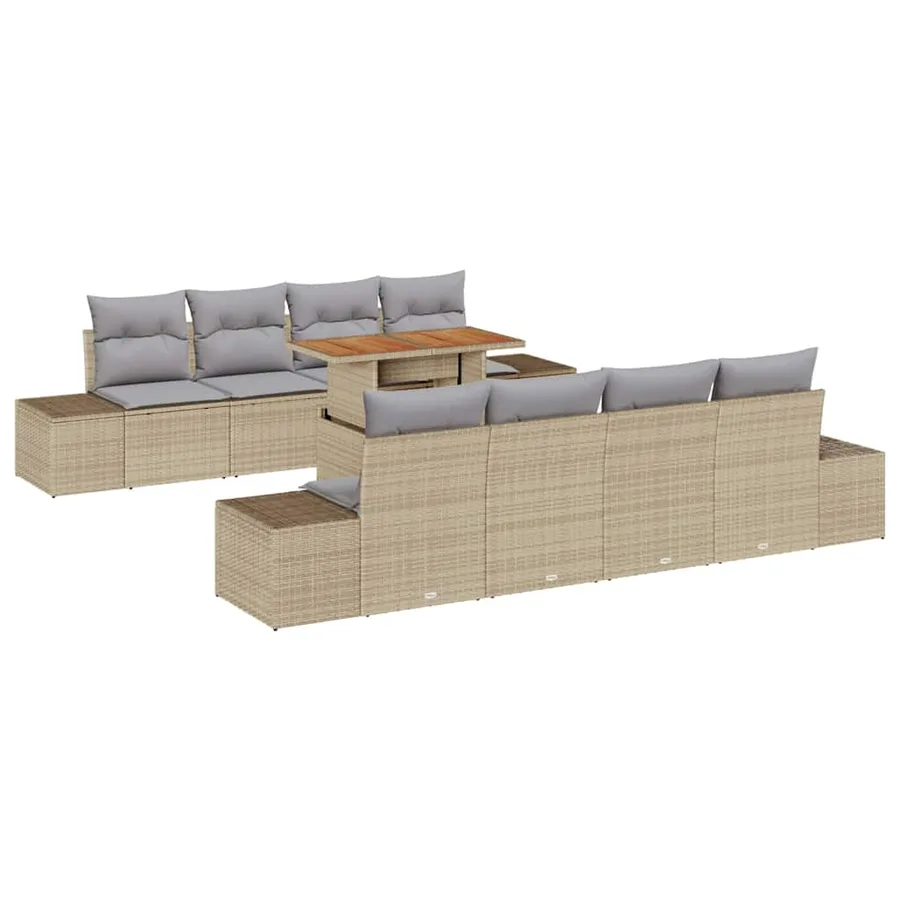 Ensemble de canapé de jardin 9 pcs Beige Poly rotin - 2