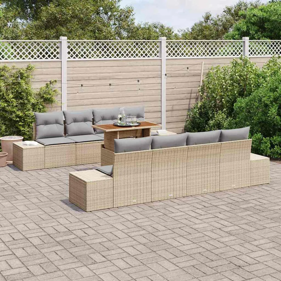Ensemble de canapé de jardin 9 pcs Beige Poly rotin - 3
