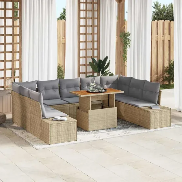 Ensemble de canapé de jardin 10 pcs Beige Poly rotin