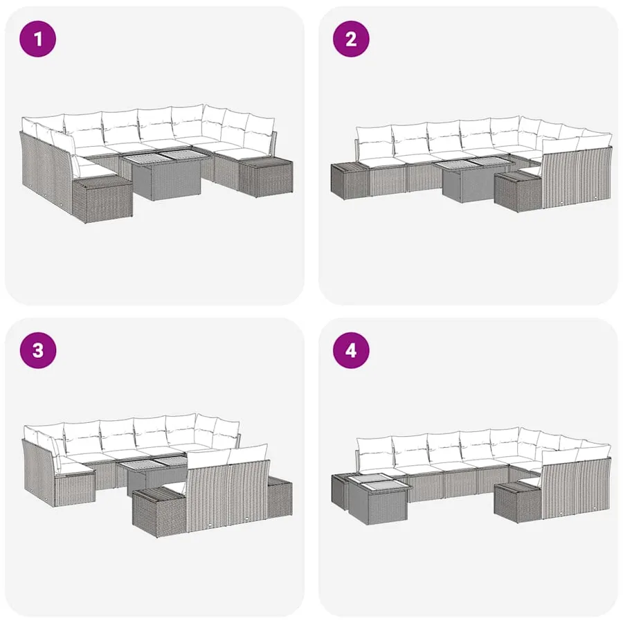 Ensemble de canapé de jardin 10 pcs Beige Poly rotin - 16
