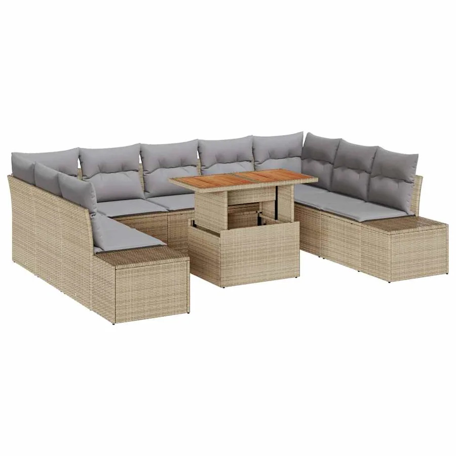 Ensemble de canapé de jardin 10 pcs Beige Poly rotin - 2
