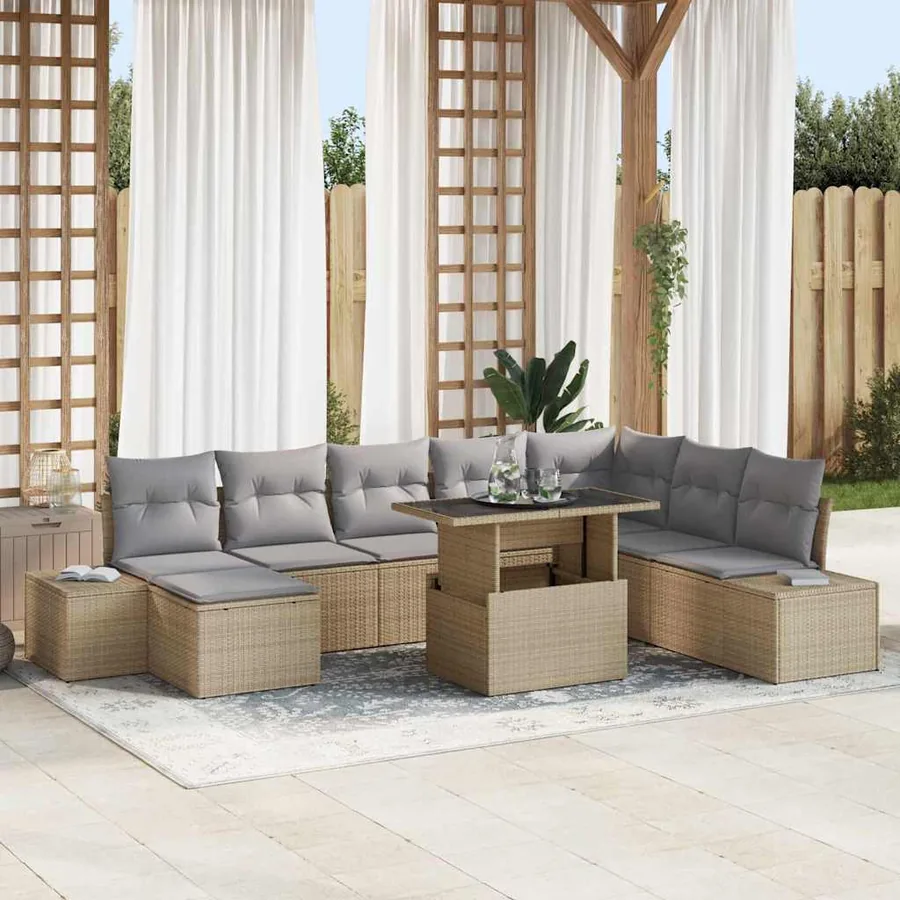 Ensemble de canapé de jardin 9 pcs Beige Poly rotin