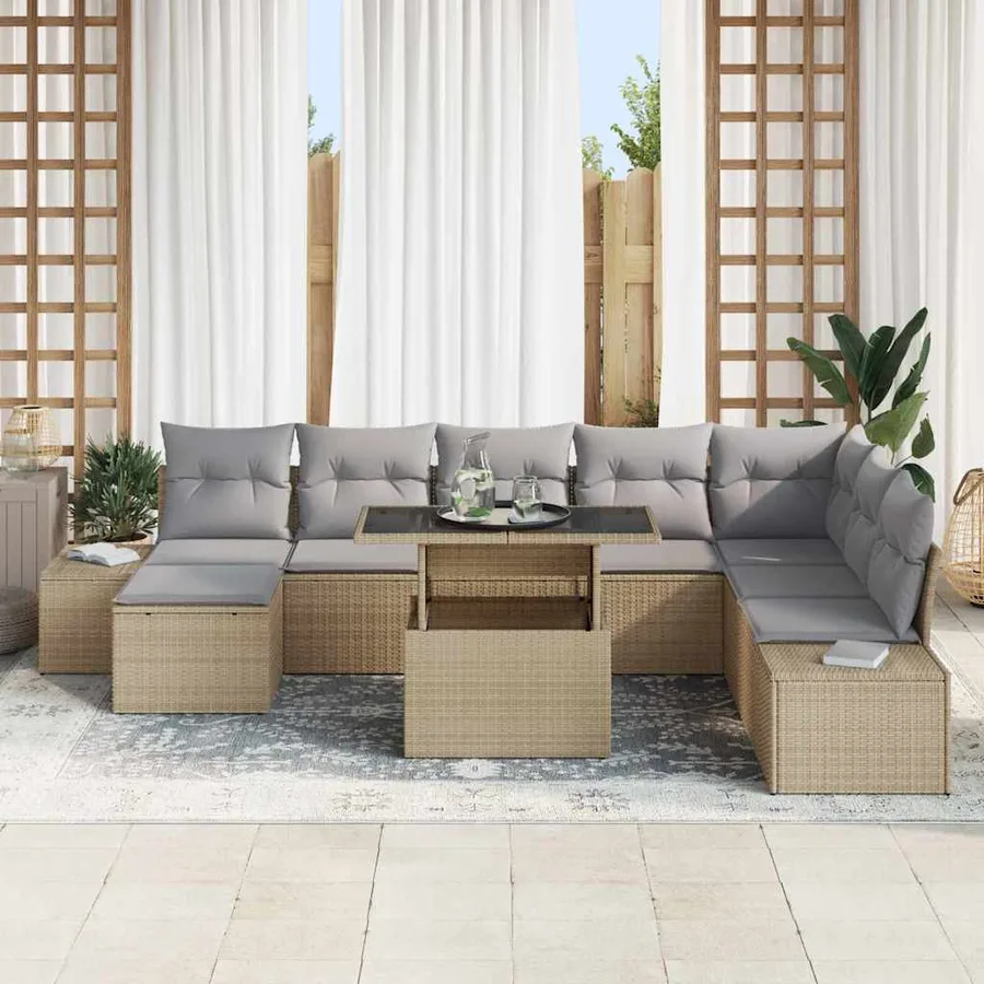 Ensemble de canapé de jardin 9 pcs Beige Poly rotin - 3