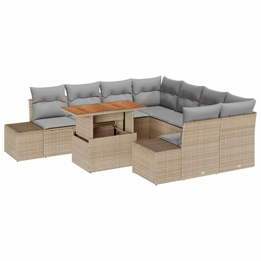Ensemble de canapé de jardin 9 pcs Beige Poly rotin - 2