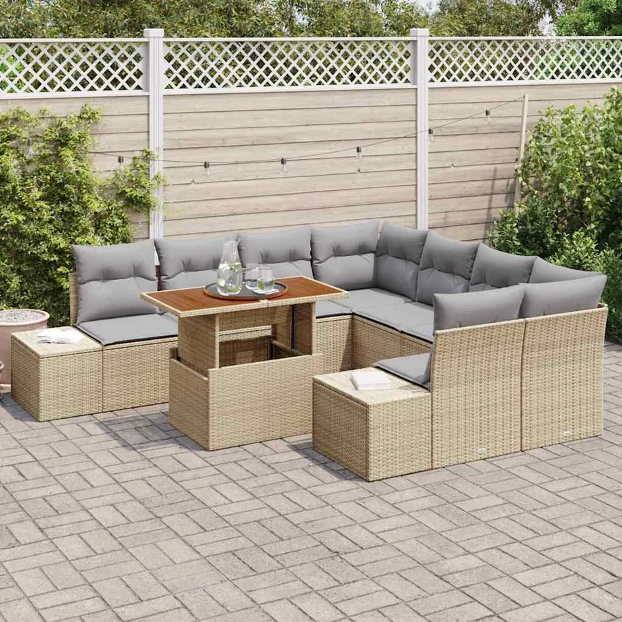 Ensemble de canapé de jardin 9 pcs Beige Poly rotin - 3