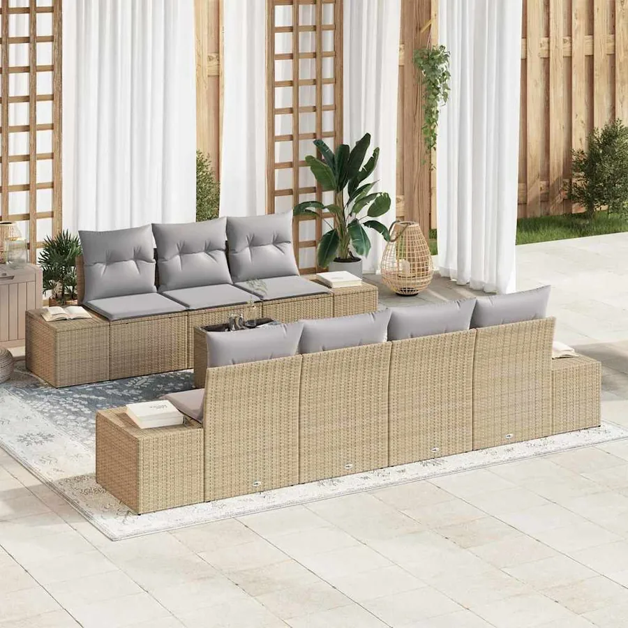 Ensemble de canapé de jardin 8 pcs Beige et gris polyrotin