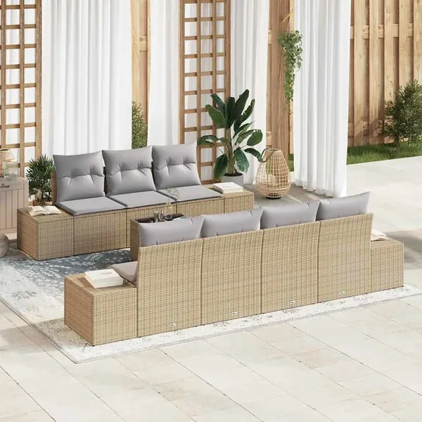 Ensemble de canapé de jardin 8 pcs Beige et gris polyrotin