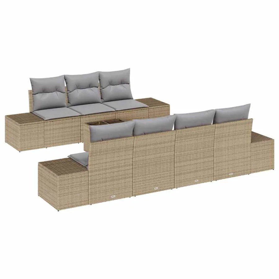 Ensemble de canapé de jardin 8 pcs Beige et gris polyrotin - 2