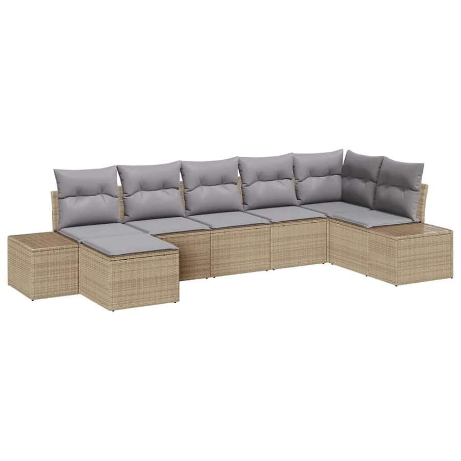 Ensemble de canapé de jardin avec coussin 7 pcs Beige polyrotin - 2