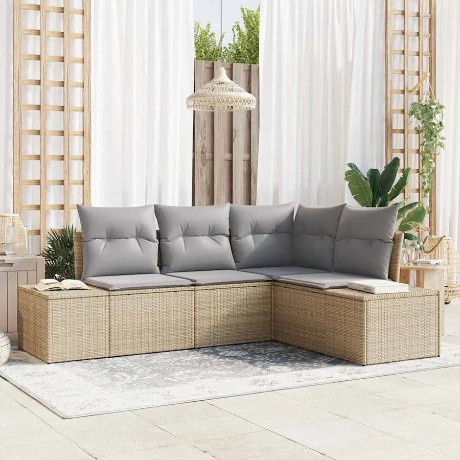 Ensemble de canapé de jardin 4 pcs Beige et Gris clair