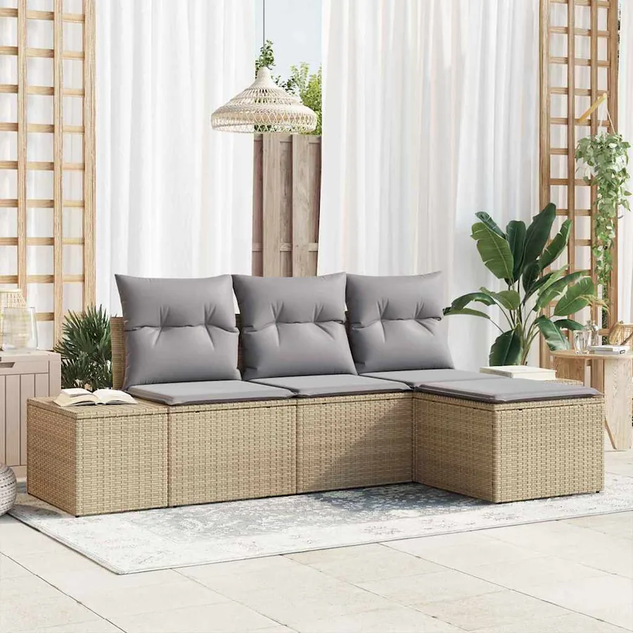 Ensemble de canapé de jardin 4 pcs Beige et Gris clair