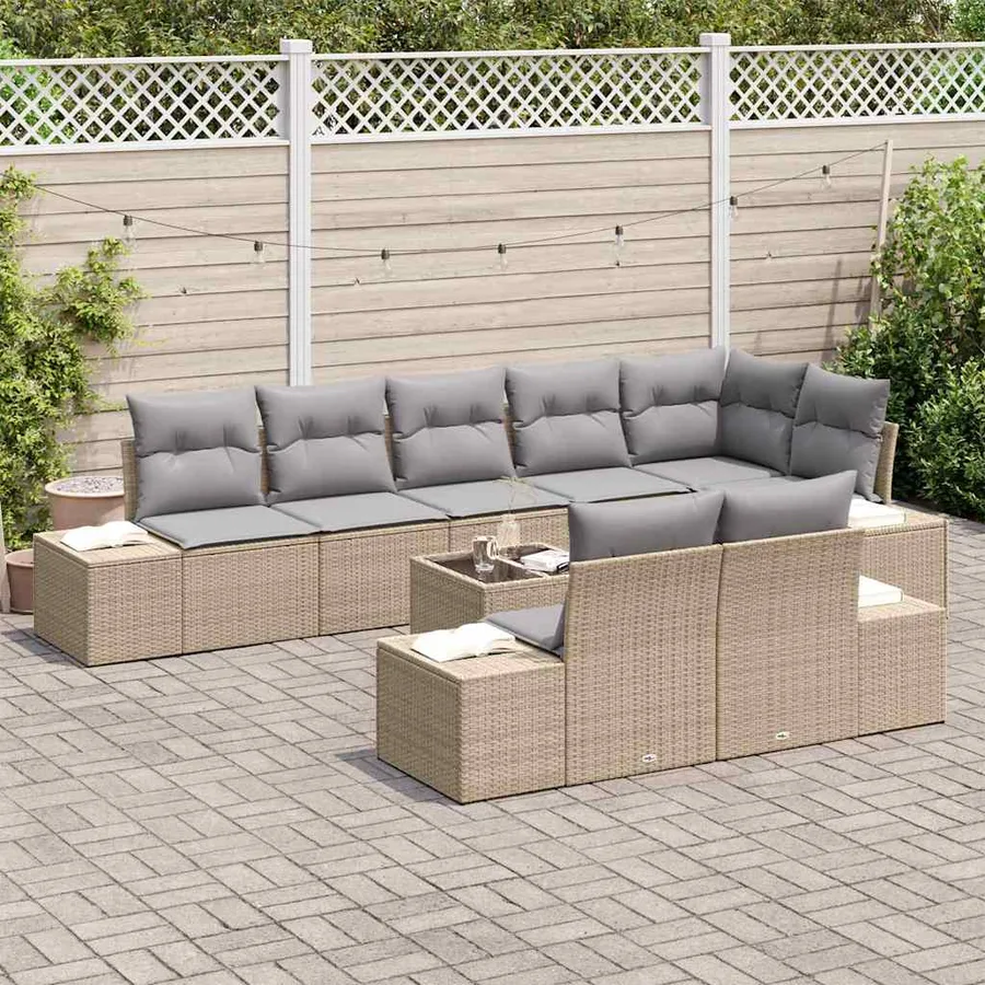 Ensemble de canapé de jardin Beige et Gris clair Poly rotin - 3