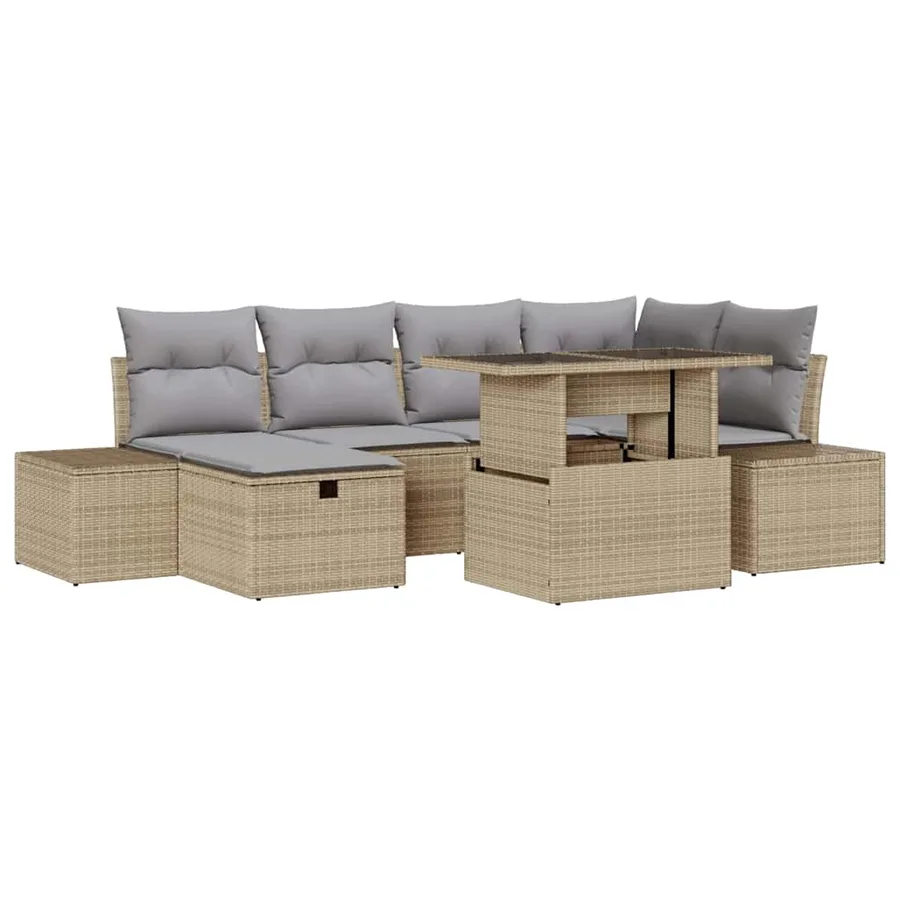 Ensemble de canapé de jardin 7 pcs Beige polyrotin - 2