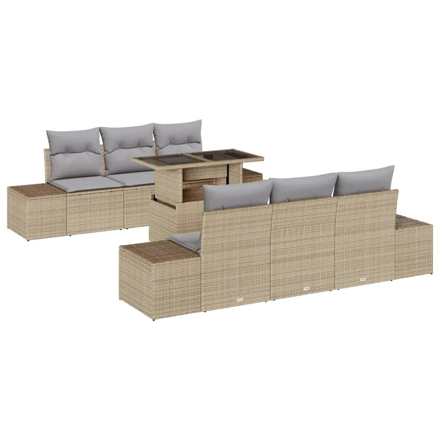 Ensemble de canapé de jardin 7 pcs Beige et Gris clair - 2