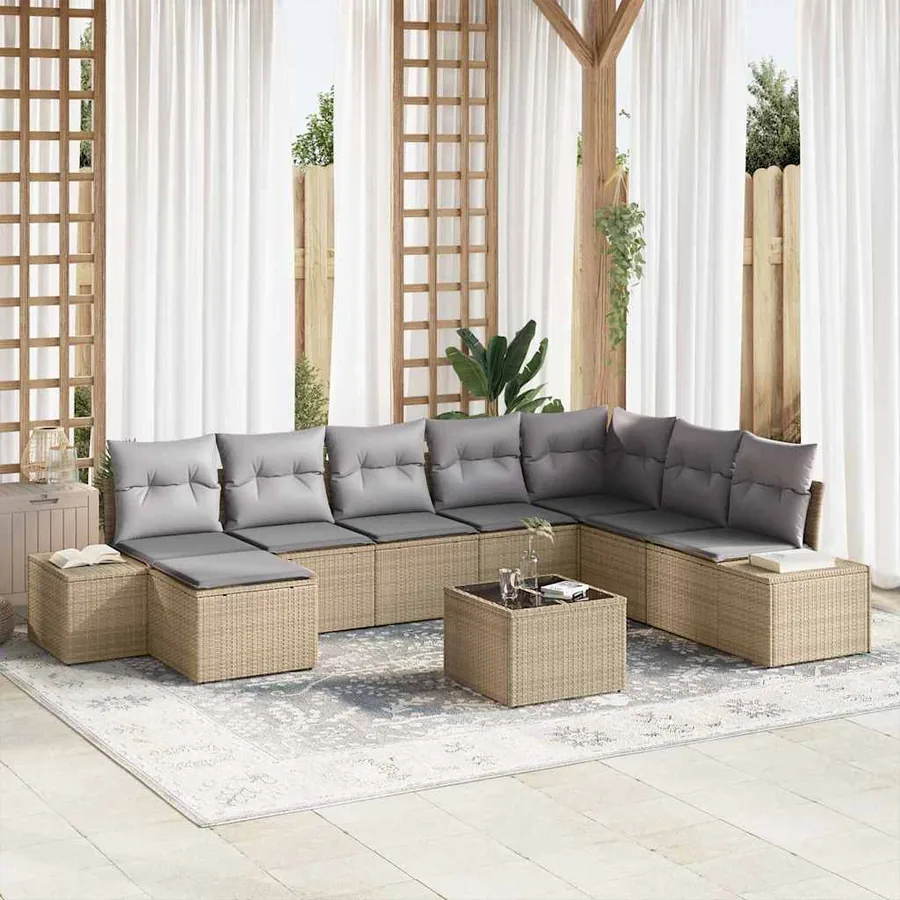 Ensemble de canapé de jardin 8 pcs Beige et gris clair
