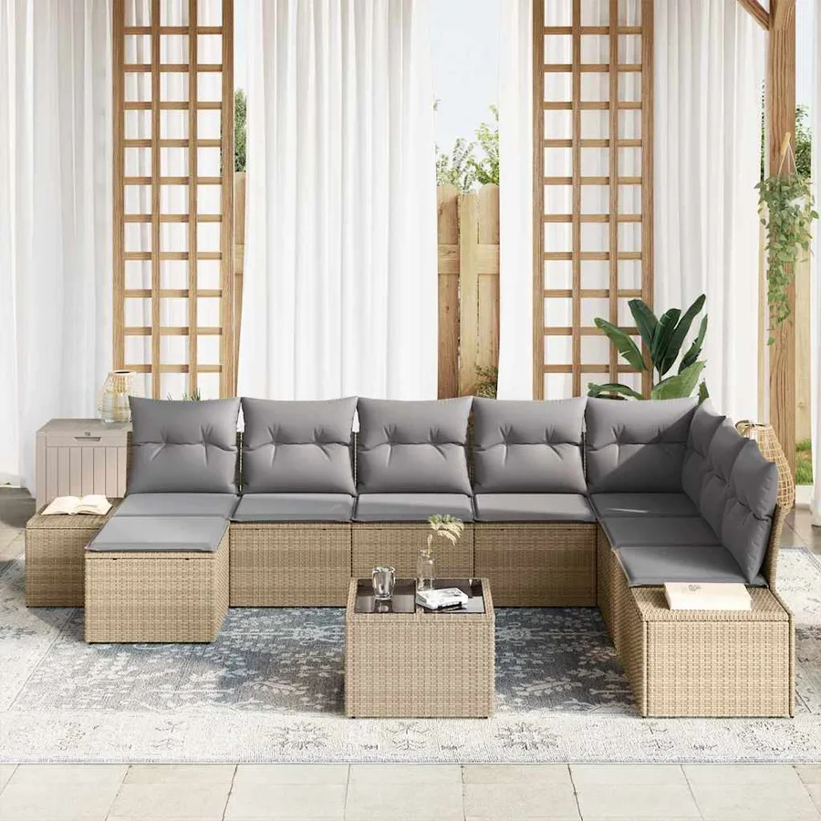 Ensemble de canapé de jardin 8 pcs Beige et gris clair - 3