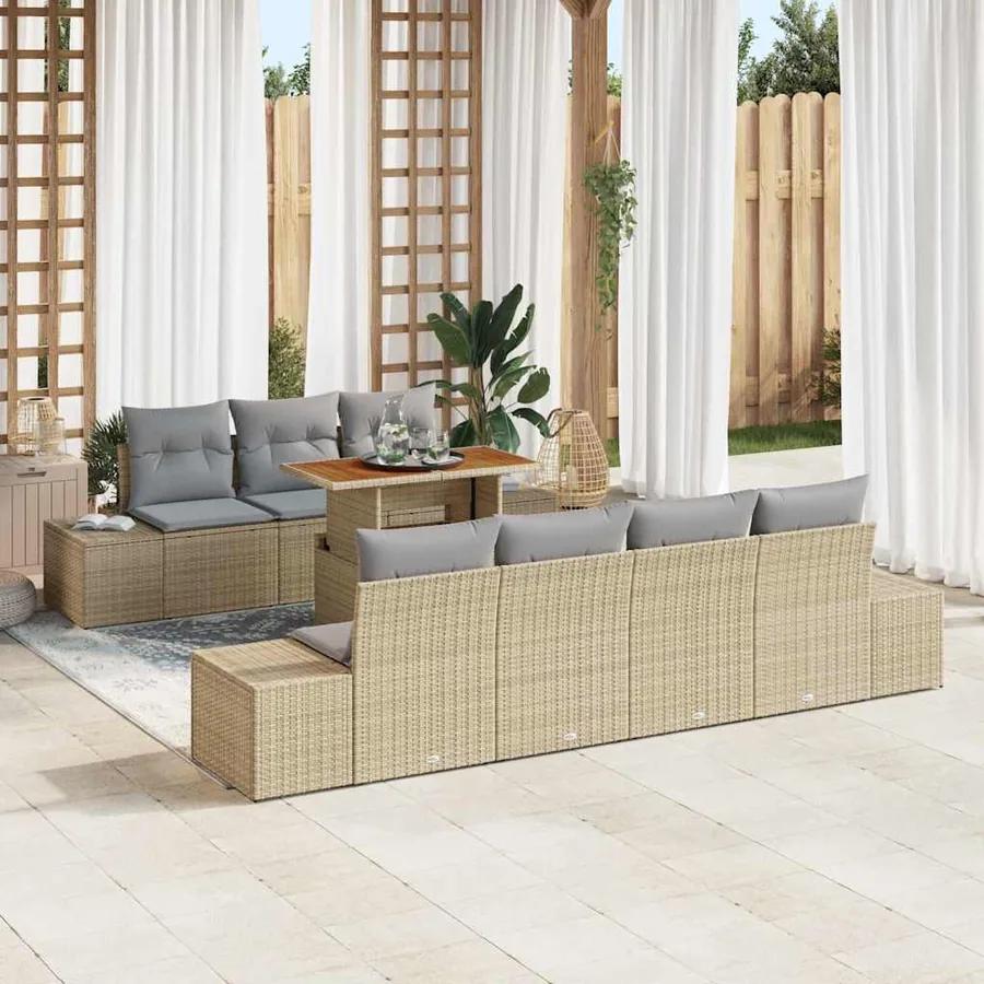 Ensemble de canapé de jardin 8 pcs Beige Poly rotin