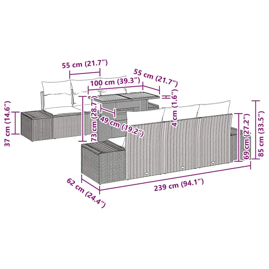Ensemble de canapé de jardin 8 pcs Beige Poly rotin - 13