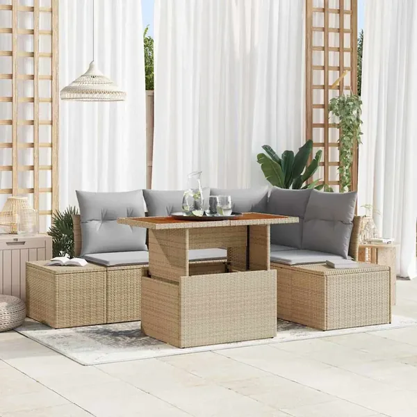 Ensemble de canapé de jardin 5 pcs Beige Poly rotin