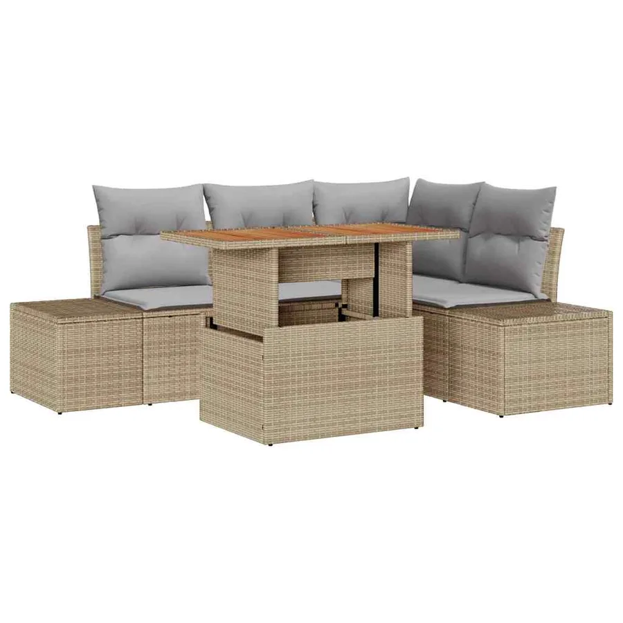 Ensemble de canapé de jardin 5 pcs Beige Poly rotin - 2