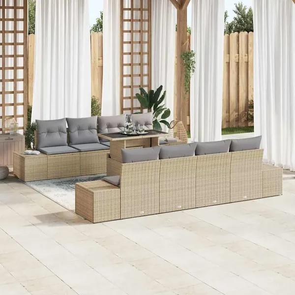 Ensemble de canapé de jardin 9 pcs Beige et Gris clair