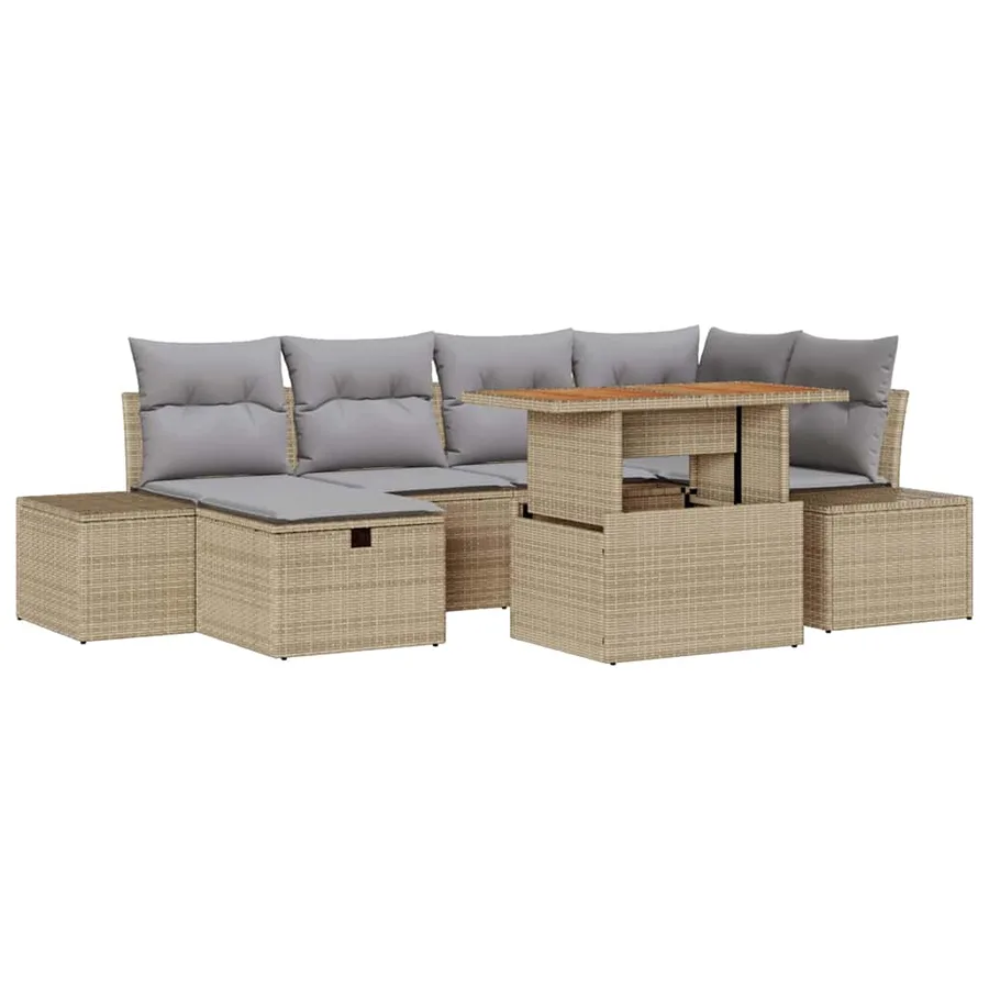 Ensemble de canapé de jardin 7 pcs Beige polyrotin - 2