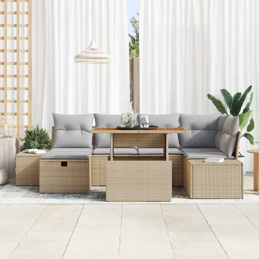 Ensemble de canapé de jardin 7 pcs Beige polyrotin - 3