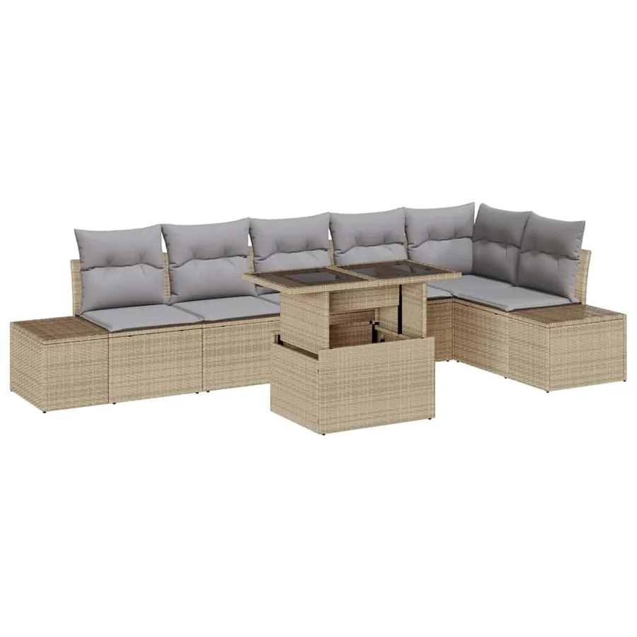 Ensemble de canapé de jardin 7 pcs Beige Poly rotin - 2