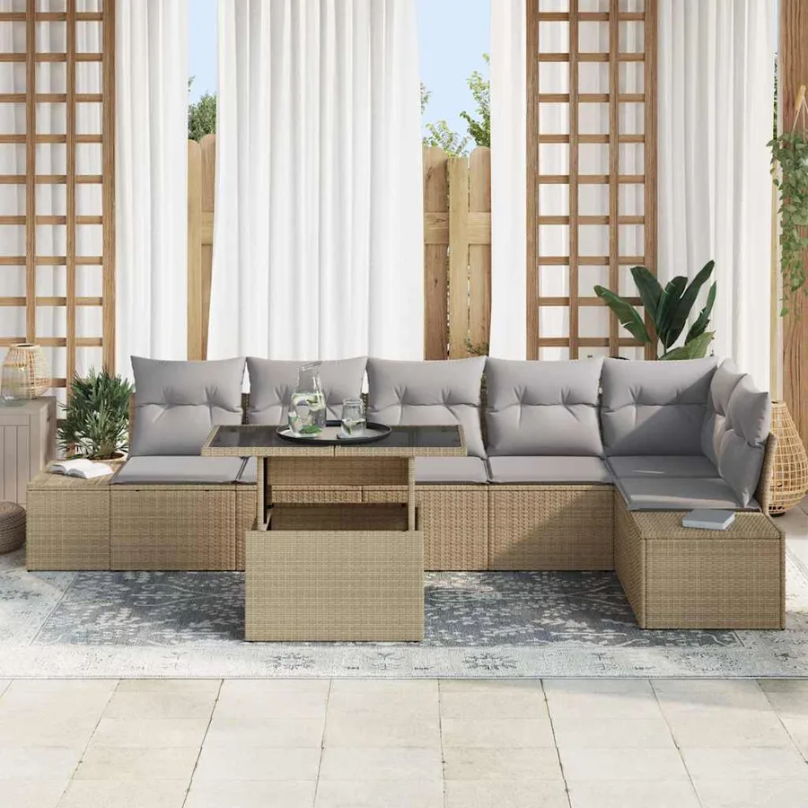 Ensemble de canapé de jardin 7 pcs Beige Poly rotin - 3