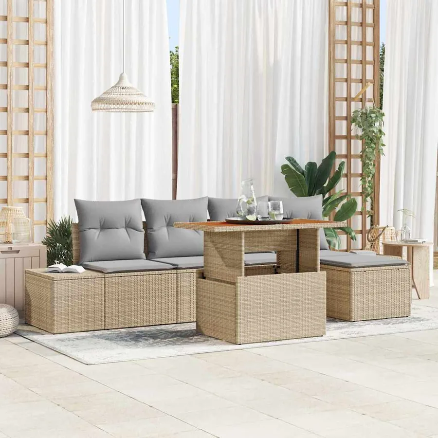 Ensemble de canapé de jardin 6 pcs Beige Poly rotin