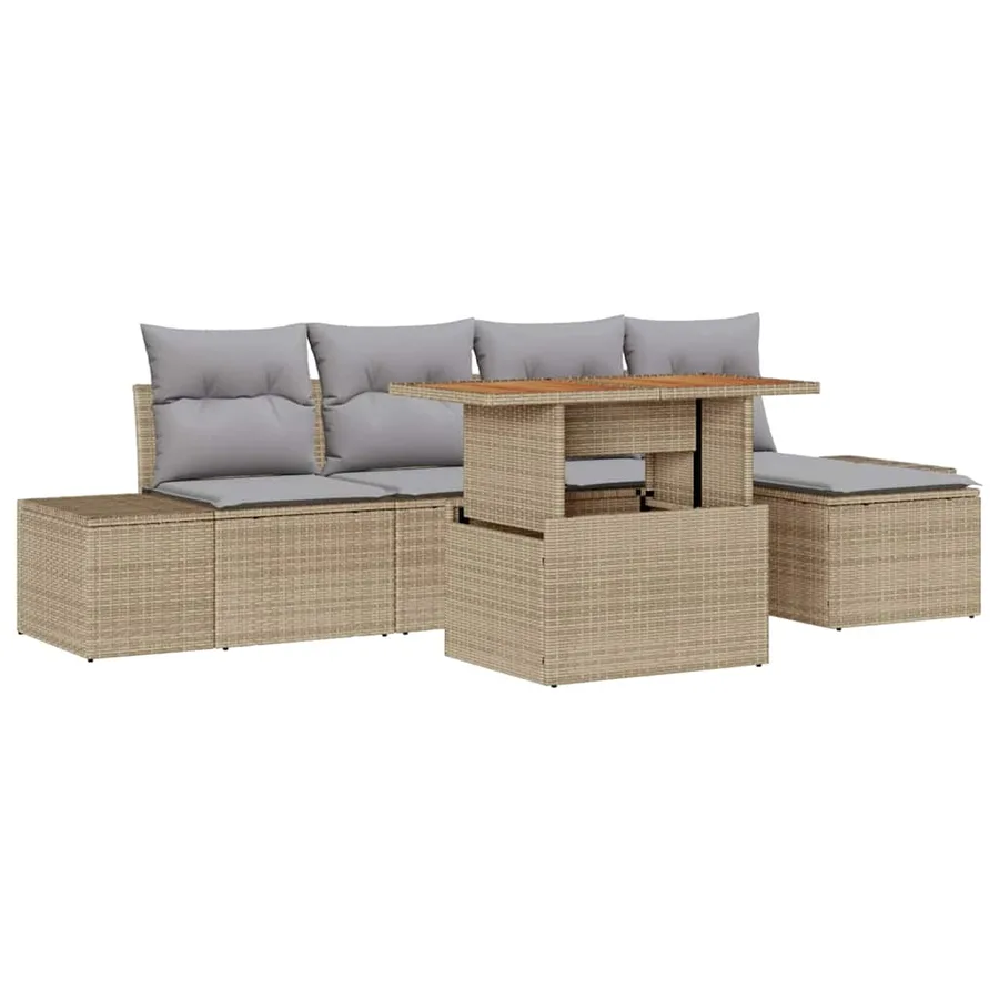 Ensemble de canapé de jardin 6 pcs Beige Poly rotin - 2