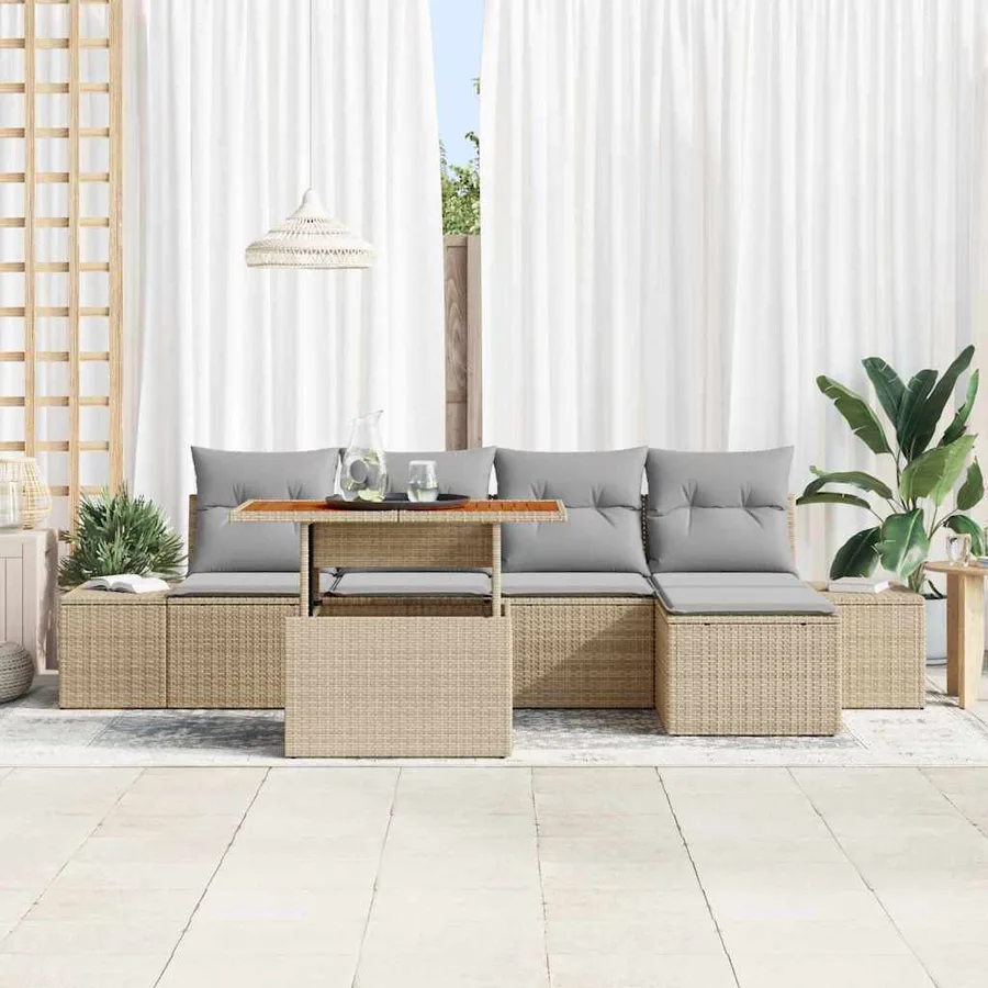Ensemble de canapé de jardin 6 pcs Beige Poly rotin - 3