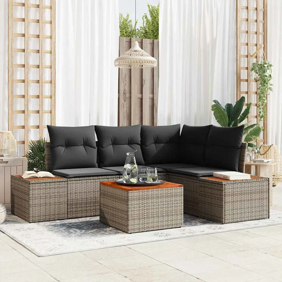 Ensemble de canapé de jardin avec coussin 5 pcs Gris Poly rotin