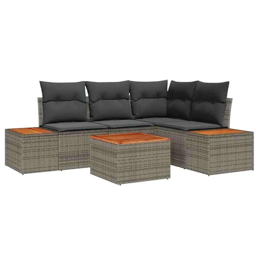 Ensemble de canapé de jardin avec coussin 5 pcs Gris Poly rotin - 2