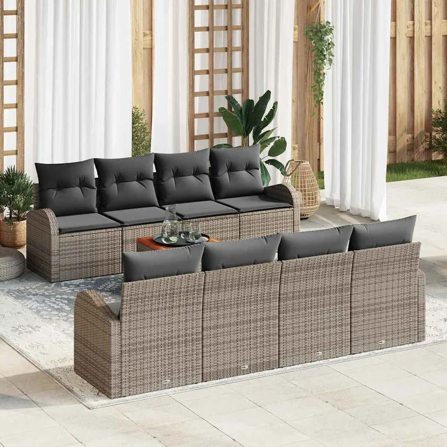 Ensemble de canapé de jardin avec coussin 9 pcs Gris polyrotin