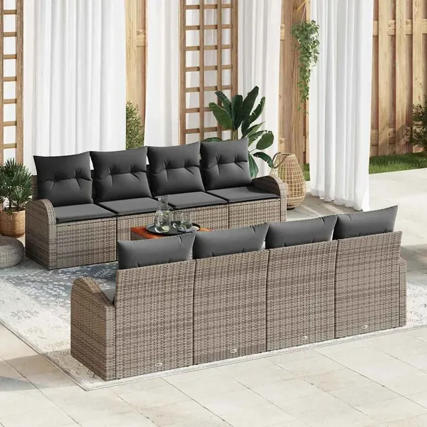 Ensemble de canapé de jardin avec coussin 9 pcs Gris polyrotin