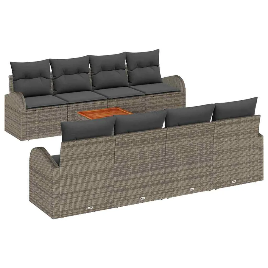 Ensemble de canapé de jardin avec coussin 9 pcs Gris polyrotin - 2
